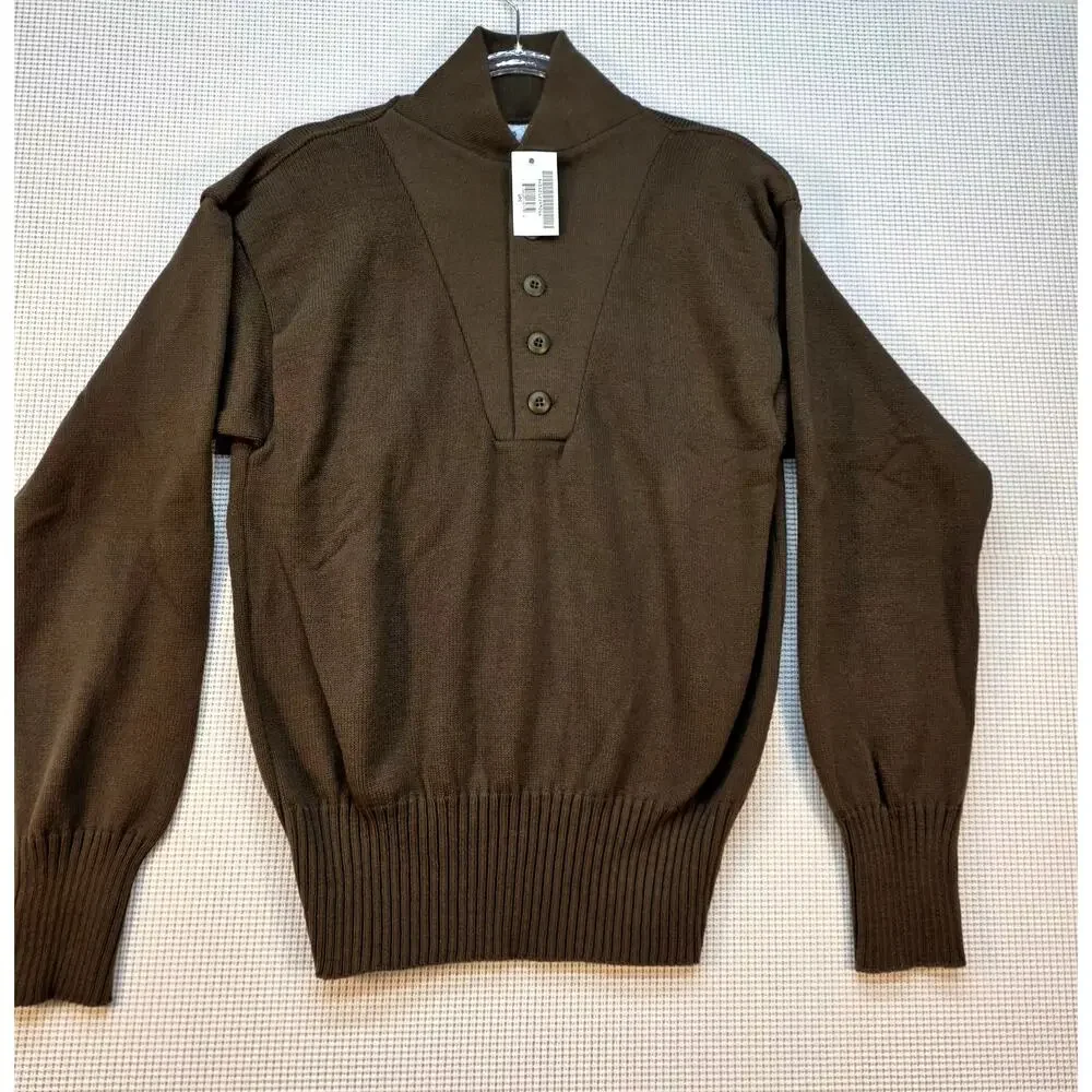 VTG US Military DSCP Brown 5 Button Henley Sweater Large Garrison NWT Deadstock